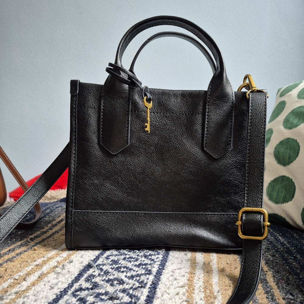 Fossil Black Leather Tote Bag